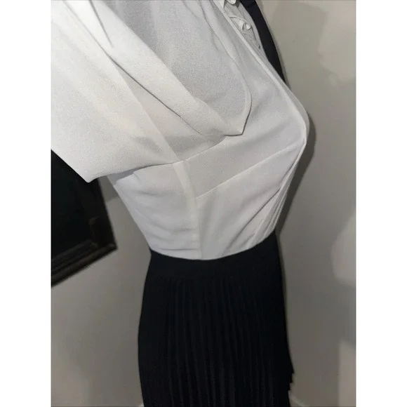Ted Baker Women's Pleated Tie Neck Mini Dress - Ivory/Cream - Size 1 Long Sleeve